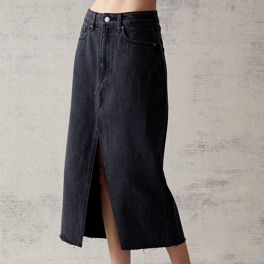 PacSun Black Denim Midi Skirt w/ Slit